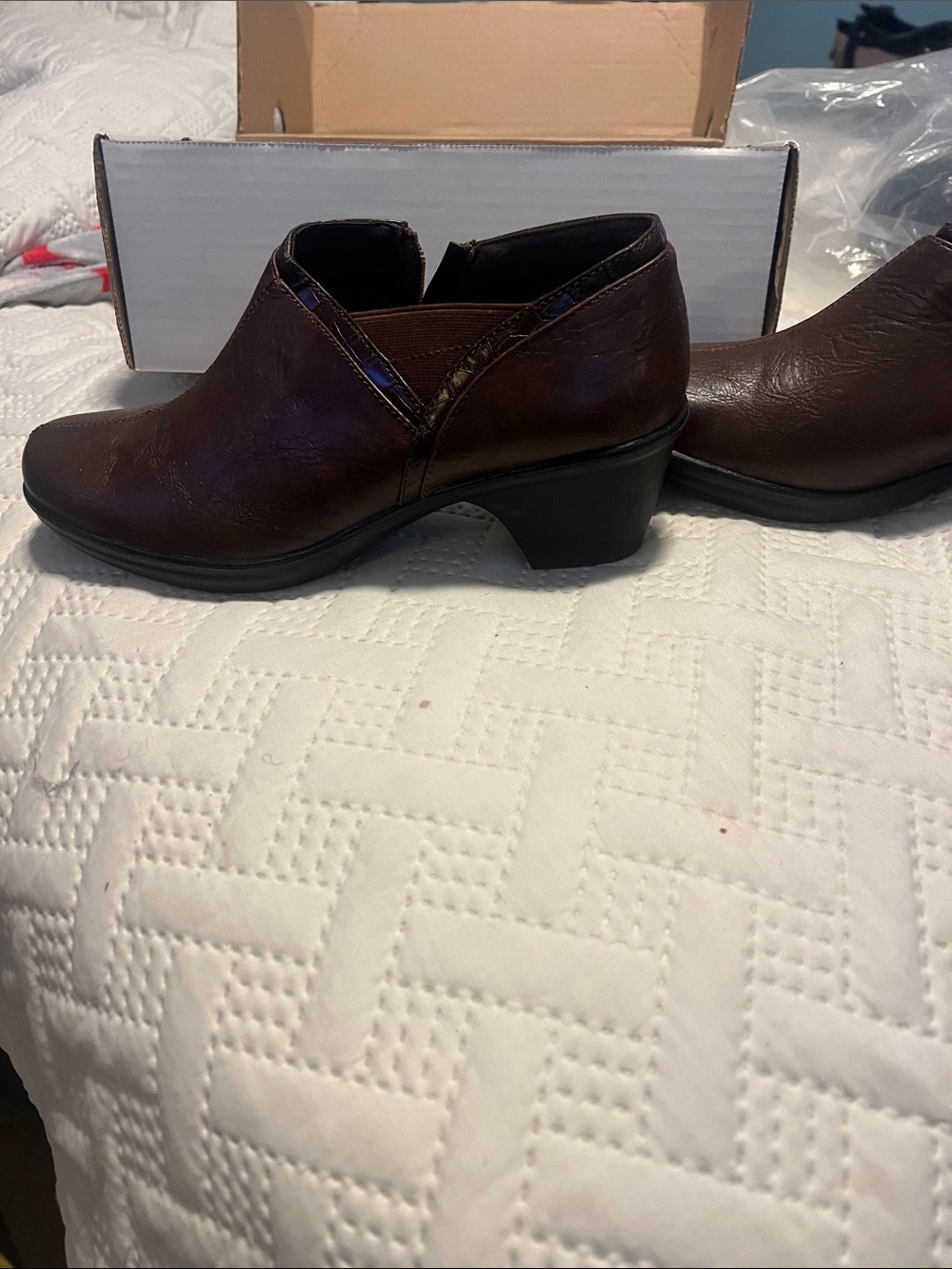 comfortview Brown Low Block Heel Slip-On Booties